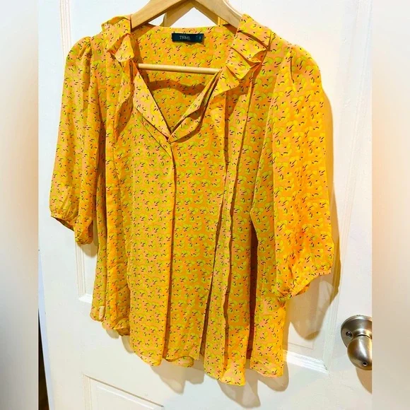 THML | Chiffon Ruffle Patterned Blouse - Picture 3 of 6